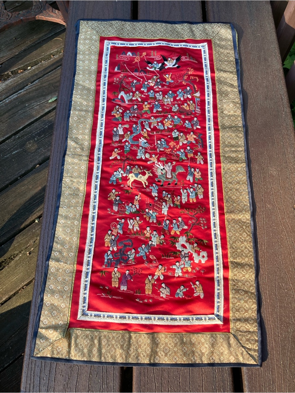 Vintage Chinese Silk Hand Embroidered  Large Wall Art “100 Children Playing”